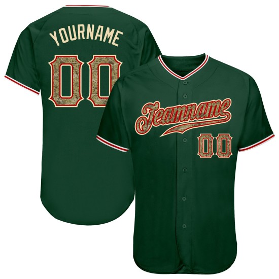 Maillot de baseball personnalisé authentique camouflage rouge vert Maillot de baseball personnalisé authentique camouflage rouge vert