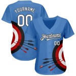 Maillot de baseball bleu à motif 3D blanc-noir, cible personnalisée avec fléchettes, design léger et authentique Maillot de baseball bleu à motif 3D blanc-noir, cible personnalisée avec fléchettes, design léger et authentique