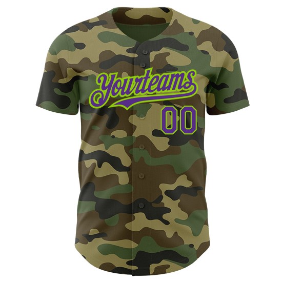 Maillot de baseball camouflage authentique Salute Custom To Purple-Neon Green Maillot de baseball camouflage authentique Salute Custom To Purple-Neon Green