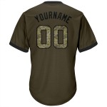 Chemise personnalisée authentique en jersey olive, motif camouflage de baseball, tricot côtelé noir, hommage au service, retour en arrière Chemise personnalisée authentique en jersey olive, motif camouflage de baseball, tricot côtelé noir, hommage au service, retour en arrière