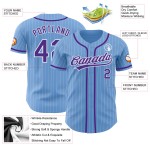 Maillot de baseball bleu violet clair personnalisé authentique à fines rayures blanches Maillot de baseball bleu violet clair personnalisé authentique à fines rayures blanches