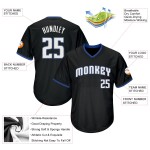 Maillot de baseball personnalisé authentique en jersey noir, blanc et bleu, en tricot côtelé, style rétro Maillot de baseball personnalisé authentique en jersey noir, blanc et bleu, en tricot côtelé, style rétro