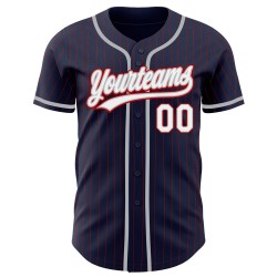 Maillot de baseball authentique à rayures rouges et blanches, bleu marine personnalisé