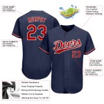 Maillot de baseball authentique personnalisé bleu marine rouge-blanc Maillot de baseball authentique personnalisé bleu marine rouge-blanc