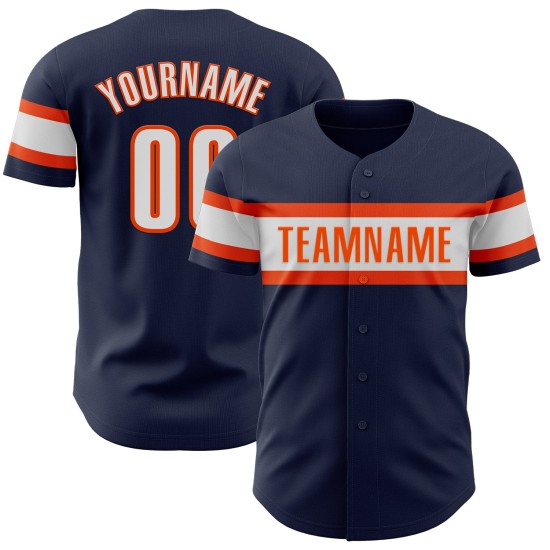 Maillot de baseball bleu marine authentique personnalisé blanc-orange Maillot de baseball bleu marine authentique personnalisé blanc-orange
