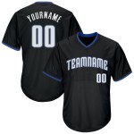 Maillot de baseball personnalisé authentique en jersey noir, blanc et bleu, en tricot côtelé, style rétro Maillot de baseball personnalisé authentique en jersey noir, blanc et bleu, en tricot côtelé, style rétro