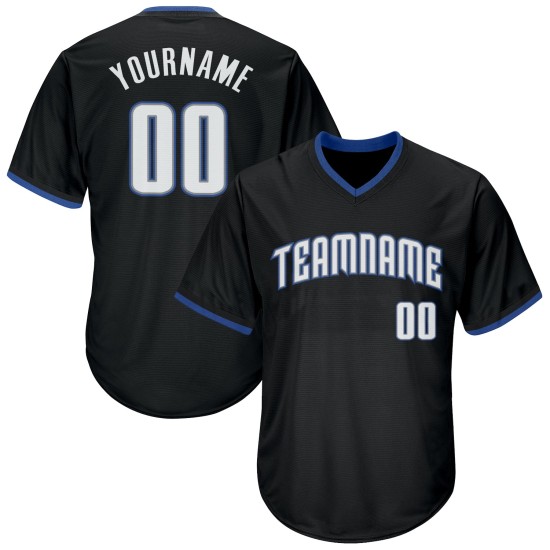 Maillot de baseball personnalisé authentique en jersey noir, blanc et bleu, en tricot côtelé, style rétro Maillot de baseball personnalisé authentique en jersey noir, blanc et bleu, en tricot côtelé, style rétro