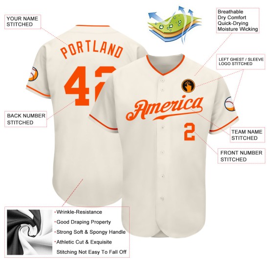 Maillot de baseball orange crème authentique personnalisé Maillot de baseball orange crème authentique personnalisé