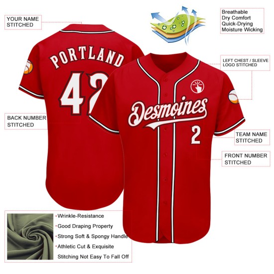 Maillot de baseball personnalisé authentique rouge blanc-noir Maillot de baseball personnalisé authentique rouge blanc-noir