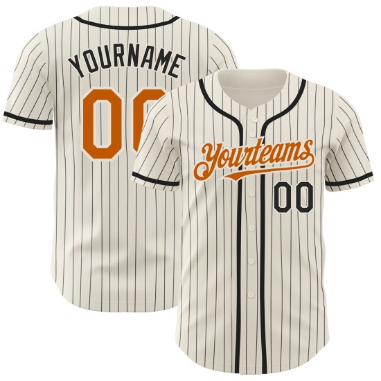 Maillot de baseball authentique à rayures orange, personnalisé, Texas Cream, noir Maillot de baseball authentique à rayures orange, personnalisé, Texas Cream, noir