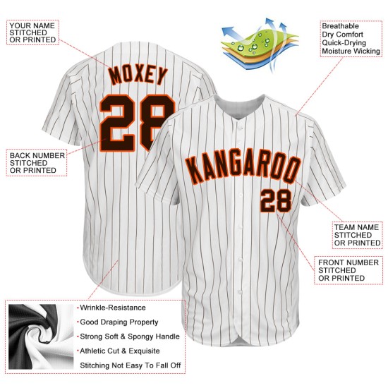 Maillot de baseball marron-orange blanc authentique à rayures personnalisées marron Maillot de baseball marron-orange blanc authentique à rayures personnalisées marron