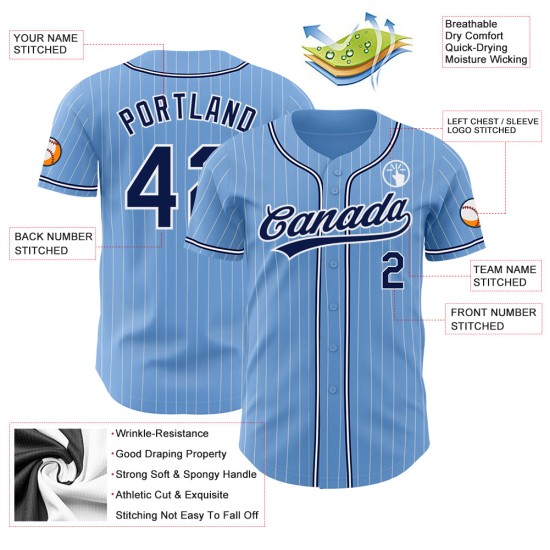 Maillot de baseball authentique bleu marine à rayures fines et blanc Maillot de baseball authentique bleu marine à rayures fines et blanc