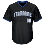 Maillot de baseball personnalisé authentique en jersey noir, blanc et bleu, en tricot côtelé, style rétro Maillot de baseball personnalisé authentique en jersey noir, blanc et bleu, en tricot côtelé, style rétro