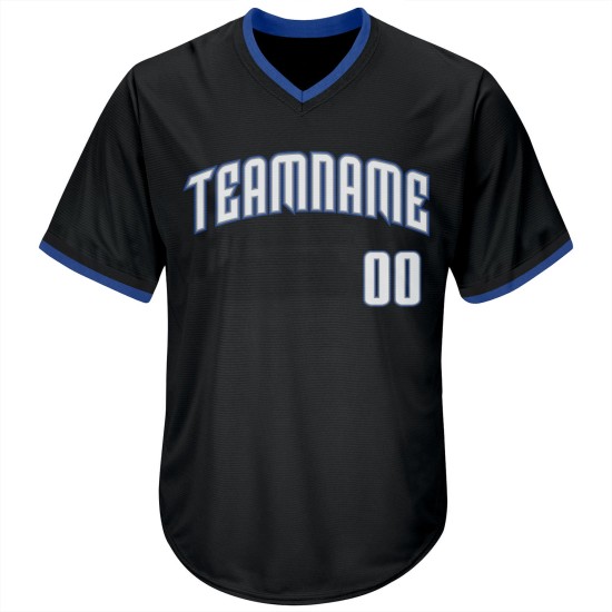 Maillot de baseball personnalisé authentique en jersey noir, blanc et bleu, en tricot côtelé, style rétro Maillot de baseball personnalisé authentique en jersey noir, blanc et bleu, en tricot côtelé, style rétro